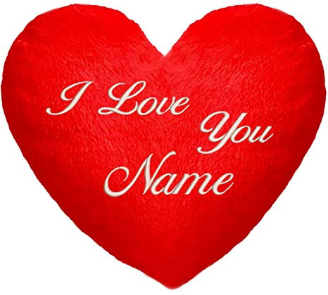 Personalisiertes Kissen (35 x 40 cm) in Herz Form I Love You + mit eigenem Namen Text Bestickt; Flauschiges Minky; Zum Jahrestag, Geburtstag, Muttertag [091]