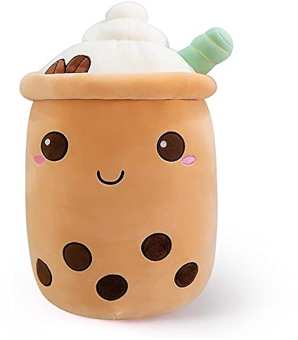shownicer Plushies, Kawaii Boba Tea Plush Pillow 35cm, Soft Toy, Stuffed Toy, Brown Pearl Milk Tea Bubble Doll Cushion, Home Soft Hug Pillow, Cuddly Toy, Creative Gift for Kids Girls Boys