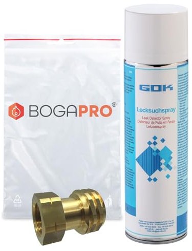 BOGAPRO USA BBQ Gasgrill Adapter, für den Anschluss amerikanischer Gasdruckminderer an deutsche Propangasflaschen, mit Lecksuchspray und Polybeutel