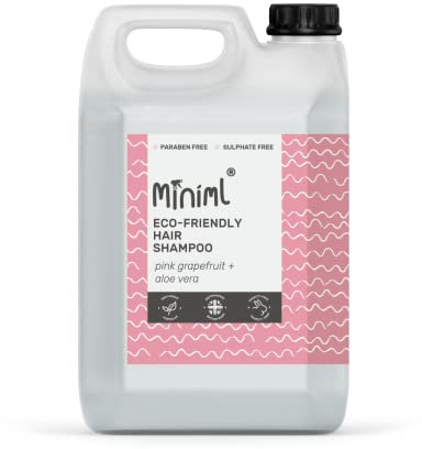 Miniml Natural Eco Hair Shampoo – 5L Refill Pink Grapefruit & Aloe Vera Men and Womens Sensitive Scalp & Skin Cruelty Free Vegan Friendly Shampoo - For Greasy, Curly, Dry and Dandruff Hair