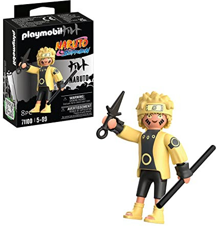 PLAYMOBIL Naruto 71100 Naruto Rikudou Sennin Mode mit gelbem Oberteil, schwarzer Hose und gelben Sandalen sowie mit Stab und Kunai, ab 5 Jahren