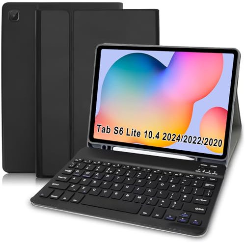 Lielax for Samsung Galaxy Tab S6 Lite Case with Bluetooth UK Layout Keyboard - Case for Samsung Tab S6 Lite 10.4” 2024/2022/2020, Black