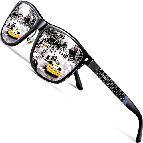 ATTCL Herren Sonnenbrille Sport Polarisierte Fahr Angeln Golf Sportbrille UV400 Schutz (Schwarzer Rahmen+Silberlinse/verspiegelt)