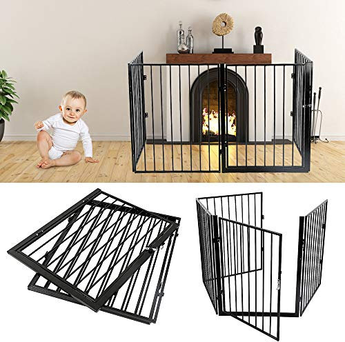 Kinderzäune, Treppenschutz für Kinder, Sicherheitsbarriere für Hunde, Schutzgitter für Kamin, Metall (240 x 2,5 x 75 cm, 4 Stück-Schwarz)