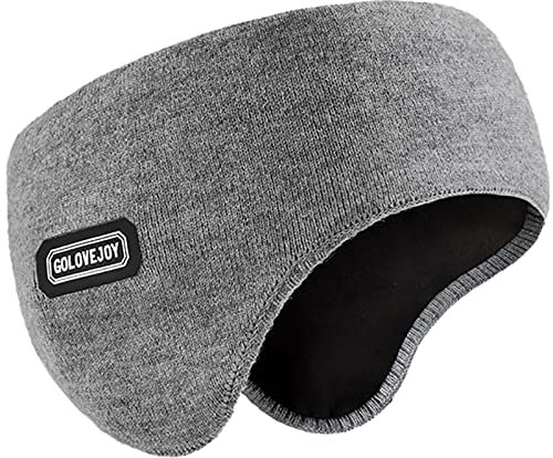 Hommes Gris Tricot Couvre Oreilles Extensible Chaud Bandeau Serre-tête Doublé de Laine Polaire pour Sports Plein Air Course à Pied Ski Cyclisme