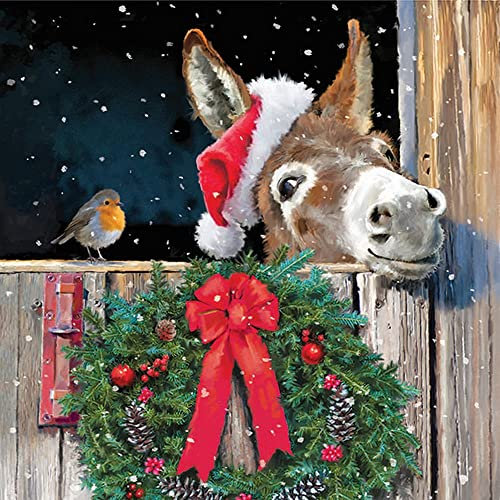 20 Servietten Vogel und Weihnachtsesel | Esel | Tiere | Winter | Weihnachten | Tischdeko | Fest | Feier | basteln | Decoupage | Serviettentechnik 33x33cm