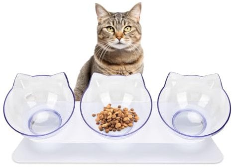 13x14x41.5cm / 5.1x5.5x16.3in Elevated Cat Bowls, Diameter 12.5cm/4.9in Cat Raised Feeder Bowl 3 Elevated Cat Food Water Feeder Bowls Neck Protection Anti Vomiting Bowls for Pets