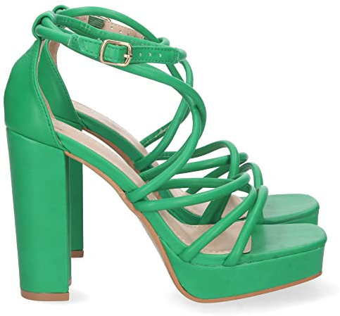 shoes&blues.es 70581 Sandalia de Tacon para Mujer, Comoda, con Tiras en el Empeine, y Cierre de Hebilla, Primavera Verano 2023 Verde Talla 39