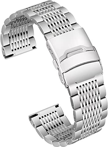 Meixao Smart Watch Strap Metal Replacement Band,Highly Polished Solid Premium Stainless Steel Mesh Watch Strap for Men Women