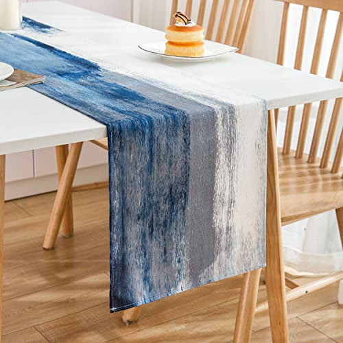 MAIXUN Tischläufer Frühling Bleu und Grau Leinen 40x140cm Modern Ölgemälde Abstrakte Kunst Tischläufer Dekoratives Tuch Für Home Decor, Room Decor, Frühling Sommer party deko, Ostern,Hochzeiten,Urlaub