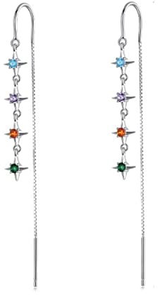 Bellitia Jewelry Orecchini Pendenti in Argento Sterling 925 con Filettatura Orecchini a Catena Lunga per Donna, Orecchini a Filo con Zirconia Cubica Multicolore Orecchini Ipoallergenici