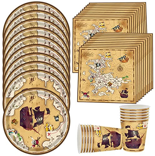 MEZHEN Forniture per Decorazioni Compleanno Pirato Festa Tema Pirato per Feste di Compleanno Addobbi Compleanno Bambino Include Tovaglioli Tazze Piatti 40 Pezzi