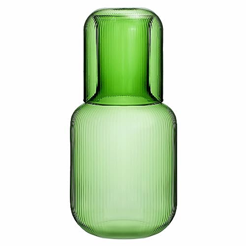 Sizikato 25 Oz Green Glass Bedside Night Water Carafe with Tumbler Glass.