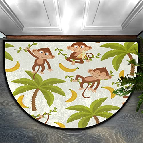 Monkey Banana Tree Halbrunde Fußmatte Indoor Eingang Teppiche Rutschfest Halbkreis Bereich Teppich Willkommen Fußabtreter Türmatte 24 x 36 Langlebig Saugfähige Fußmatten für Zuhause Küche Wohnzimmer