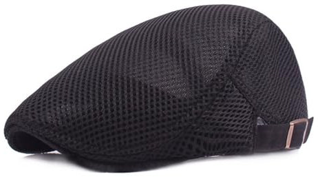 HIQIU Unisex Schirmmütze Baskenmütze Herren Atmungsaktiv Mesh, Flatcap Damen Sommer Gatsby Newsboy Barett Kappe, Schiebermütze Herren Sommer Hut Sportmütze Einstellbar 55 cm-60 cm (Schwarz)