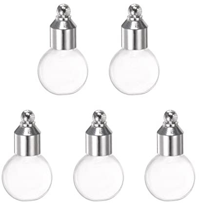 sourcing map 5pcs Name on Rice Glass Vial Pendant 6mm Width Oblate Shape Screw Cap Pendant Clear Vial Necklace Hanging Wish Bottles for Liquid Sand Ashes DIY Pendant Craft Souvenirs