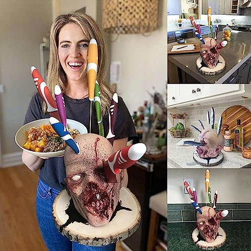 ZONEWD Halloween Messerblock Horror Messerhalter Im Kopf Funny Knife Holder Halloween Deko Messerblock Schublade Geburtstag Geschenk