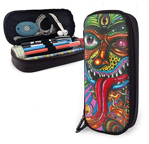 Pu Leder Federmäppchen Trippy Acid Monster Federtasche Tragbare Große Kapazität Federmäppchen Multifunktions Bleistiftetui Für Schul Teenager High School