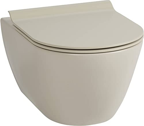 Ben Segno Hänge-WC mit Tiefspül mit WC-Sitz Nanobeschichtung Tornado-Spülung beige - Wand-WC - Keramik