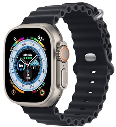 HdanMole Silikon Ocean Armband Kompatibel mit Apple Watch Ultra 2 / Ultra 49mm 46mm 45mm 44mm 42mm 41mm 40mm 38mm, Sport Armband für iwatch Series 10 Ultra 9 8 7 6 5 4 3 2 1 SE, Mitternacht