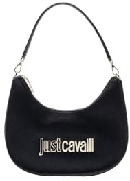 Just Cavalli Black Metal Lettering Hobo Bag, Schultertasche, Umhängetasche, Schwarz