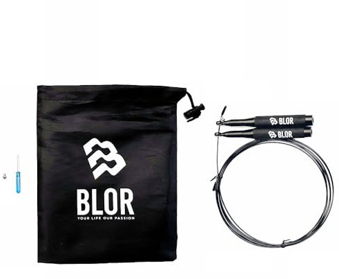 Blor Jump Rope Pro In Alluminio Acciaio E Nylon Maniglie Ergonomiche Antiscivolo Ideali Per Perdita Peso Boxe CrossTraining Con Borsa Portatile (Nero)