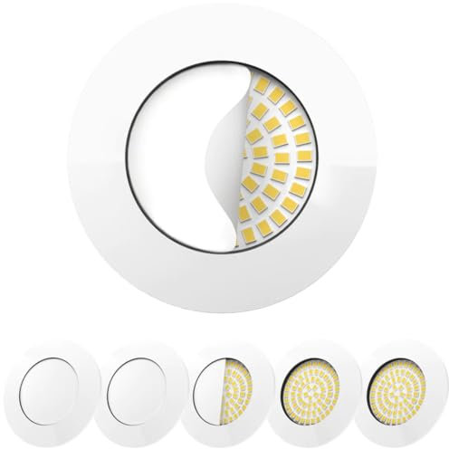 Scandinavian home 6er Set LED Einbaustrahler I 230V 60mm - 70mm I Badezimmer geeignet I warmweiß CRI 90 4,5W 500lm 3000K 68mm I Weiß-Glänzend mit Milchglas II 2024