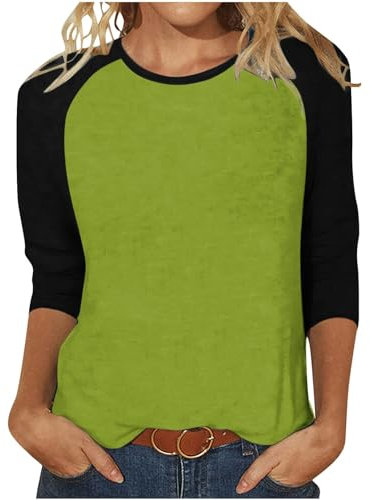 3/4 Arm Shirt Damen Lässige Farbblock Tunika Tops Locker Sport Oberteil Shirts Basic Rundhals Blusenshirt Baumwolle Leicht Sportshirt Frühling Sommer Lose Longbluse Teenager Mädchen
