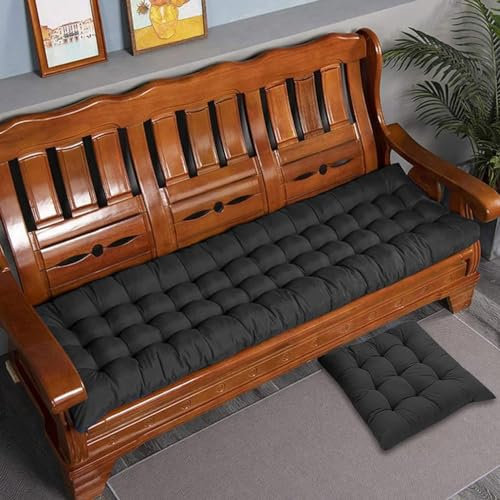 Dickes Baumwoll-Bankkissen, 2-/3-Sitzer, Baumwoll-Sofabank, Sitzkissen, langes Sitzkissen für Zuhause/Garten/Terrasse/Schaukel, Innenbereich (Schwarz, 80 x 40 cm)