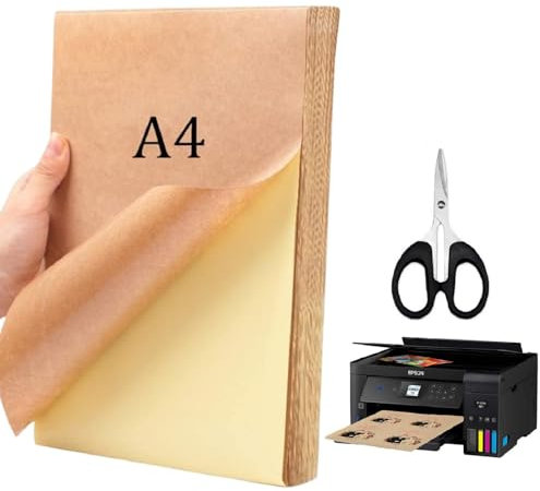 A4 Kraftpapier Selbstklebendes Aufkleber Etiketten,Kraftpapier Selbstklebendes,25 Blätter Papier zum Bedrucken A4 Etiketten Bedruckbar,Tintenstrahldruck Für Kopien, Laserdrucker, Tintenstrahldrucker