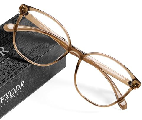JFXQDR Blaulichtfilter Brille für Damen, Computerbrille | ohne Stärke, UV400- & Blendschutz, Schutz vor Augenermüdung, Leichter Rahmen, TV Gaming Arbeit & Alltag, Kaffeebraun