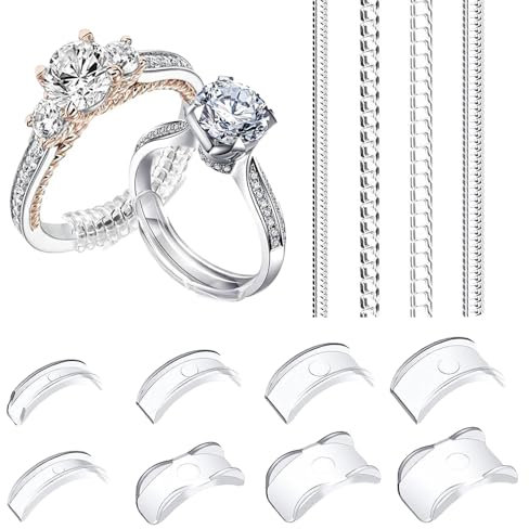 TRKETK 12 Piezas Ajustadores de Tamaño de Anillo para Anillos Sueltos, Ajustador de Tamaño de Anillo Invisible 2 Estilos Protector de Anillo Espaciador de Anillo 12 Tamaños para Casi Cualquier Anillo