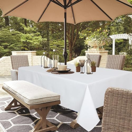 youngseahome Outdoor Tablecloth Wrinkle-Free Stain Resistant Waterproof Polyester Fabric Table Cover with Zipper Umbrella Hole for Picnic/Party/Dinner/Patio Garden(60×84inch,Zippered,White)