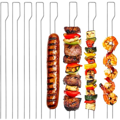 com-four® 8X Brochetas BBQ Premium – Brochetas dobles de 30 cm en acero inoxidable – Para carne, pescado y verdura – Sin deslizamientos (08 piezas - cuadrado de acero inoxidable)