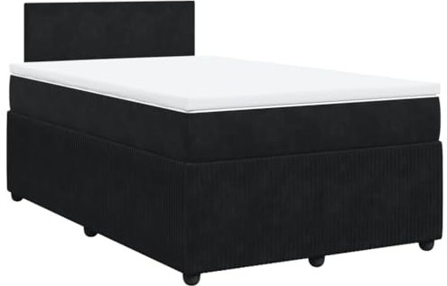 vidaXL Boxspringbett, Doppelbett mit Matratze Matratzenauflage, Bettgestell mit Lattenrost Kopfteil, Polsterbett Bett für Schlafzimmer, Schwarz 120x190cm Samt