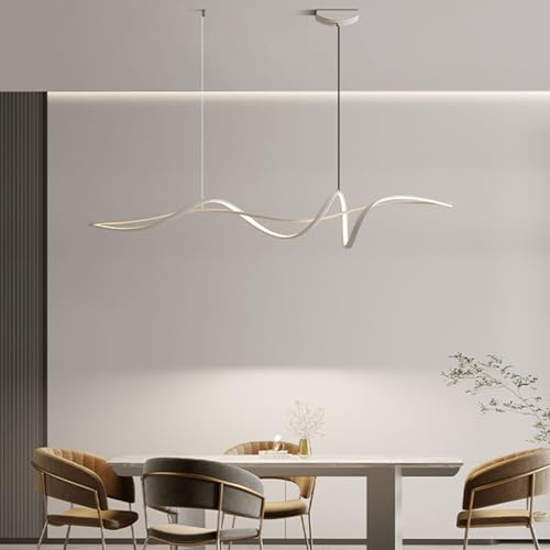 Dimmbare LED Pendelleuchte Esstischlampe, schwarz Moderne Hängeleuchte esstisch, Lineare Hängelampe mit Fernbedienung, Kronleuchter für LED Wohnzimmer Esszimmer Büro Küche Leuchte (weiß, 160 cm)