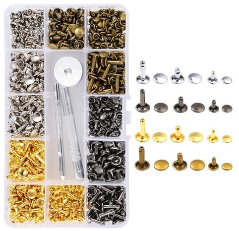 180 Teiliges Nieten Set Umfasst Doppelkappen Metall Nieten in 12 Verschiedenen Größen,Perfekt für Ihre Lede,Kleidungs und DIY-Projekte,Ideal für Ledernieten,Gürtelschrauben,Hohlnieten und Ziernieten