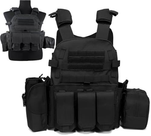 Veasunverse Tactical Vest for Airsoft & paintball - Adjustable Weighted vest for Hike Hunting, MOLLE Combat System, Chaleco Táctico(Black)