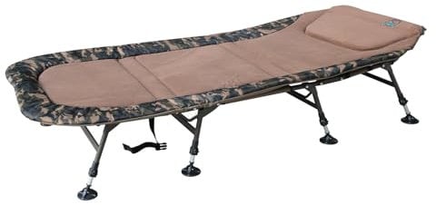 CARPZILLA Fishing Bed with 8 Adjustable Legs Folding Portable Large Bedchair Built-in Pillow Flat Out 210 x 97cm Wide 150kg Capacity Overnight Camping Fishing Equipment Fishing Accessories Camo