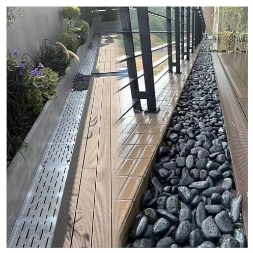 Deck Drainage System for Pebbles Gravels Stones, 60 100 Cm Long Deep Profile Patio Water Drain Trench Channel with Stainless Steel Grate, Slotted Rain Drainage Trough/Escape Gutter(100x22x30cm(39 3/8