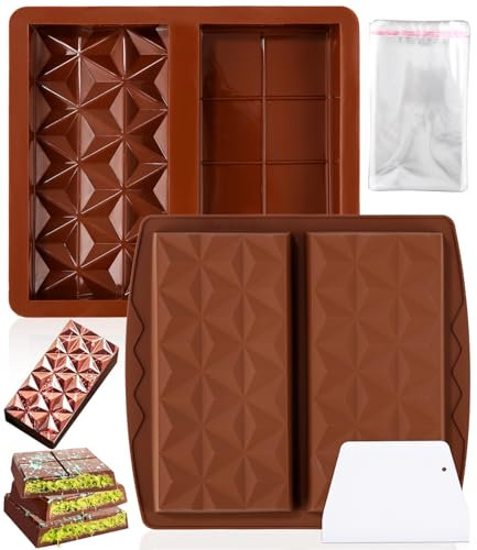 Bixury Moule Tablette Chocolat en Silicone, 2 Pièces Moule Chocolat Tablette Profonds Moule Tablette,Moule Silicone Tablette de Chocolat Pour Barres Protéinées Et Énergétiques(Marron Foncé)