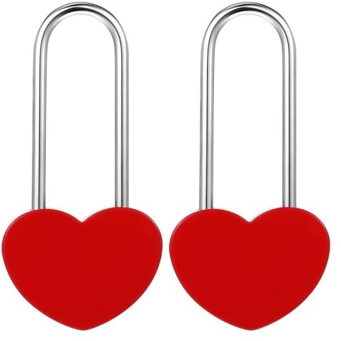 WY LIGHTING LEVEL Lot de 2 cadenas à anse longue en forme de cœur rouge pour amoureux, mariage, Saint-Valentin, anniversaire, voyage, Saint-Valentin (sans clé)
