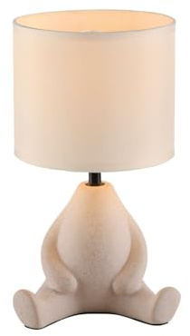 Licht-Erlebnisse Tischlampe Keramik Stoff Beige Wohnzimmer Kinderzimmer 32 cm E27 bis 25 W Männchen dekorativ blendarme Nachttischleuchte Schlafzimmer FERLIN