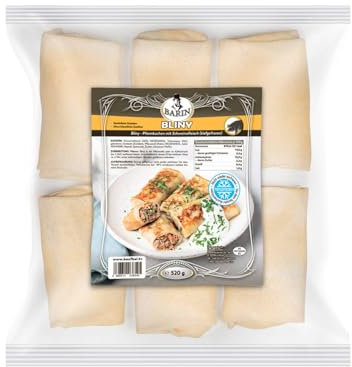 BARIN Bliny Pfannkuchen mit Herzhafter Fleischfüllung 520g Vorgebratene Tiefgefrorene Traditionelle Bliny mit Saftiger Aromatischer Fleischfüllung Schnelle Zubereitung Ideal für Schnelle Mahlzeiten
