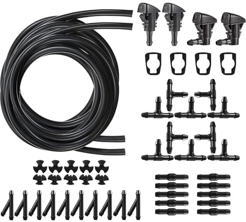 HAXIHA 2pcs 4m Manguera Limpiaparabrisas Coche,Juego Manguera de Agua Limpiaparabrisas,Rociadores de Coche,Manguera Flexible con 30 Pcs Conector de Manguera (Y I T-Tipo)+4 Pcs Boquilla de Rociador