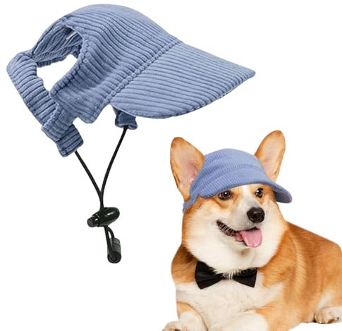Voarge Hunde Baseballmütze, Verstellbar Hundecap mit Ohrlöchern Sonnenhut Sommer Reise Hut, Cord, atmungsaktiv, Hunde-Sonnenhut (Blau, M)