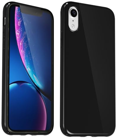 Svanove for iPhone XR Case Silicone, Glossy Soft Rubber Gel Jelly Cute Protective Plastic Simple Plain Phone Case Cover for Women Girl, Slim Thin Flexible Shockproof TPU, Black