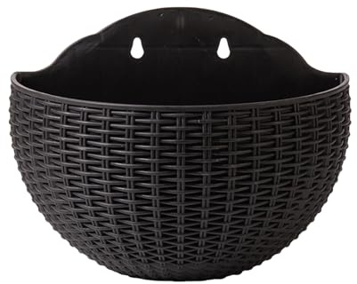 Wand-Blumentopf, Rattan-Imitat, 26 x 20,5 cm, hängender Übertopf, halbrundes Design, platzsparende Dekoration für Balkon, Wohnung, Garten, Terrasse
