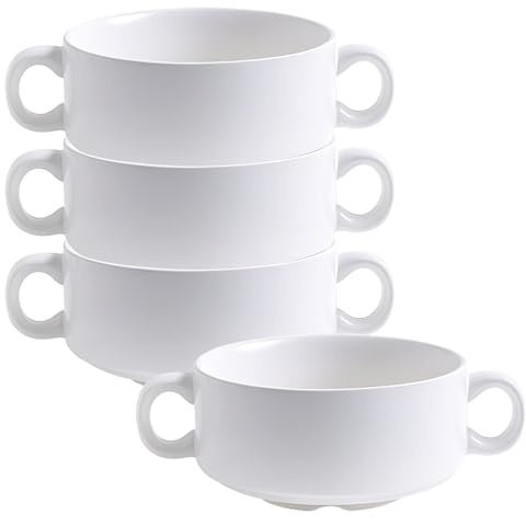 Suppentasse mit Griffen, 4er-Set, 350 ml, kleine Zwiebelsuppenschüssel, ofenfest, für Frühstück, Milch, Desserts, Haferflocken