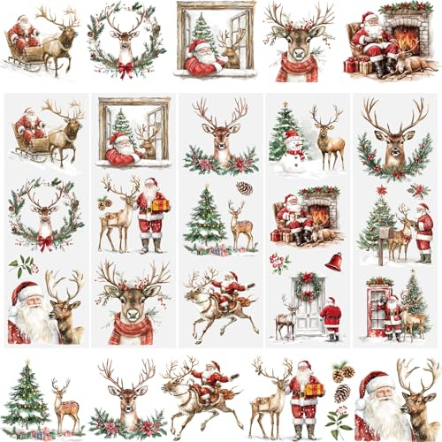 WANDIC 5 Blatt Rub on Sticker Weihnachten,Scrapbook Stickers Wasserfest Transferaufkleber Hirsch DIY Aufkleber für Tagebuch Becher Möbel Handwerk,10 x 30 cm